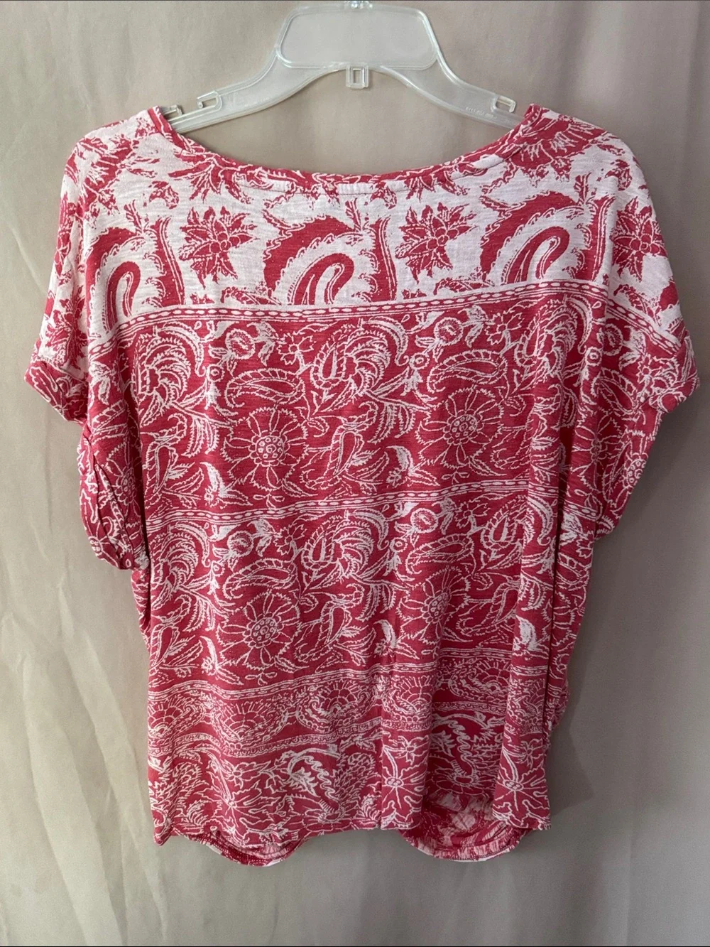 Lucky Brand Red and White Knot-Front Short Sleeve Tee - Picture 4 of 4